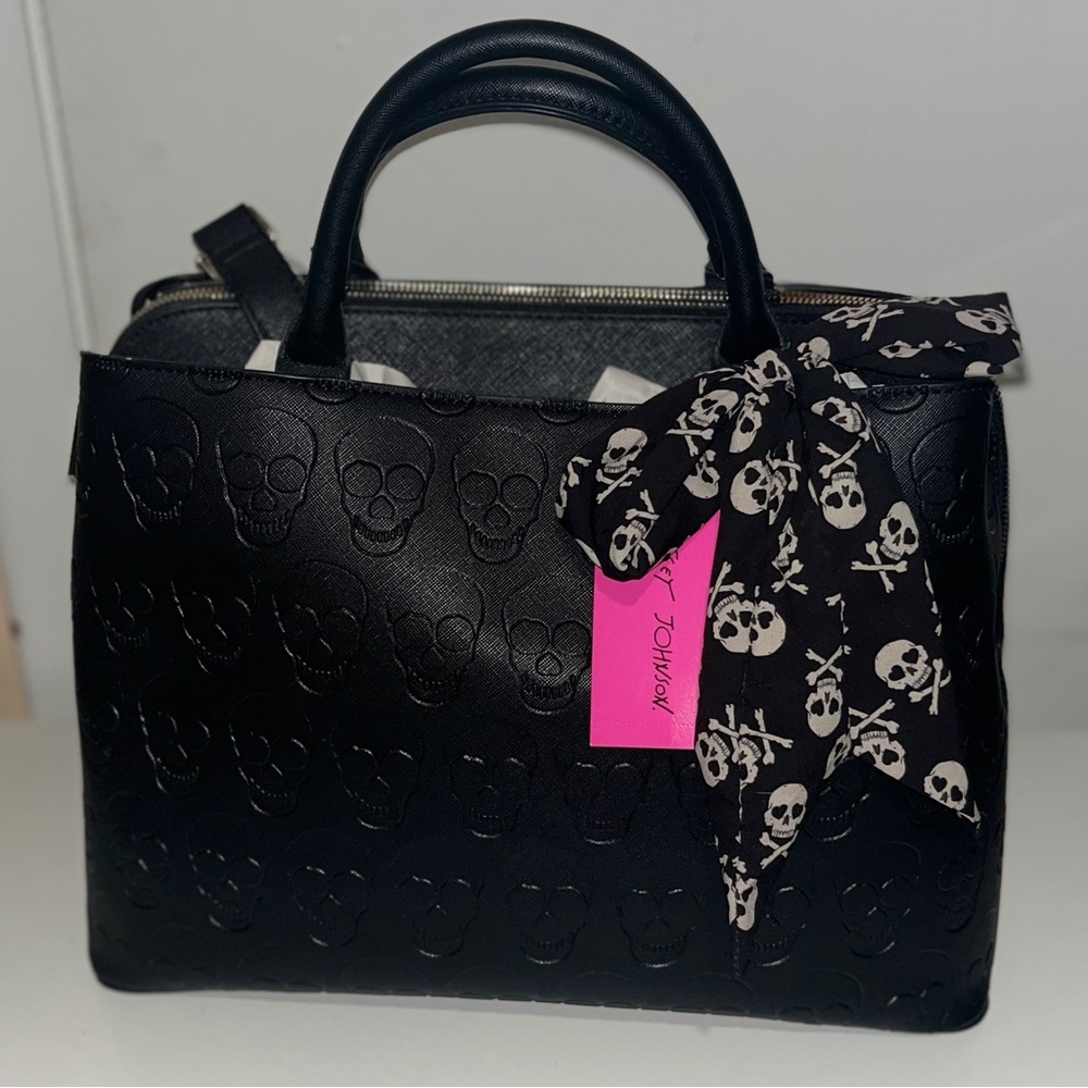Betsey Johnson Black Skull Leather Tote Bag